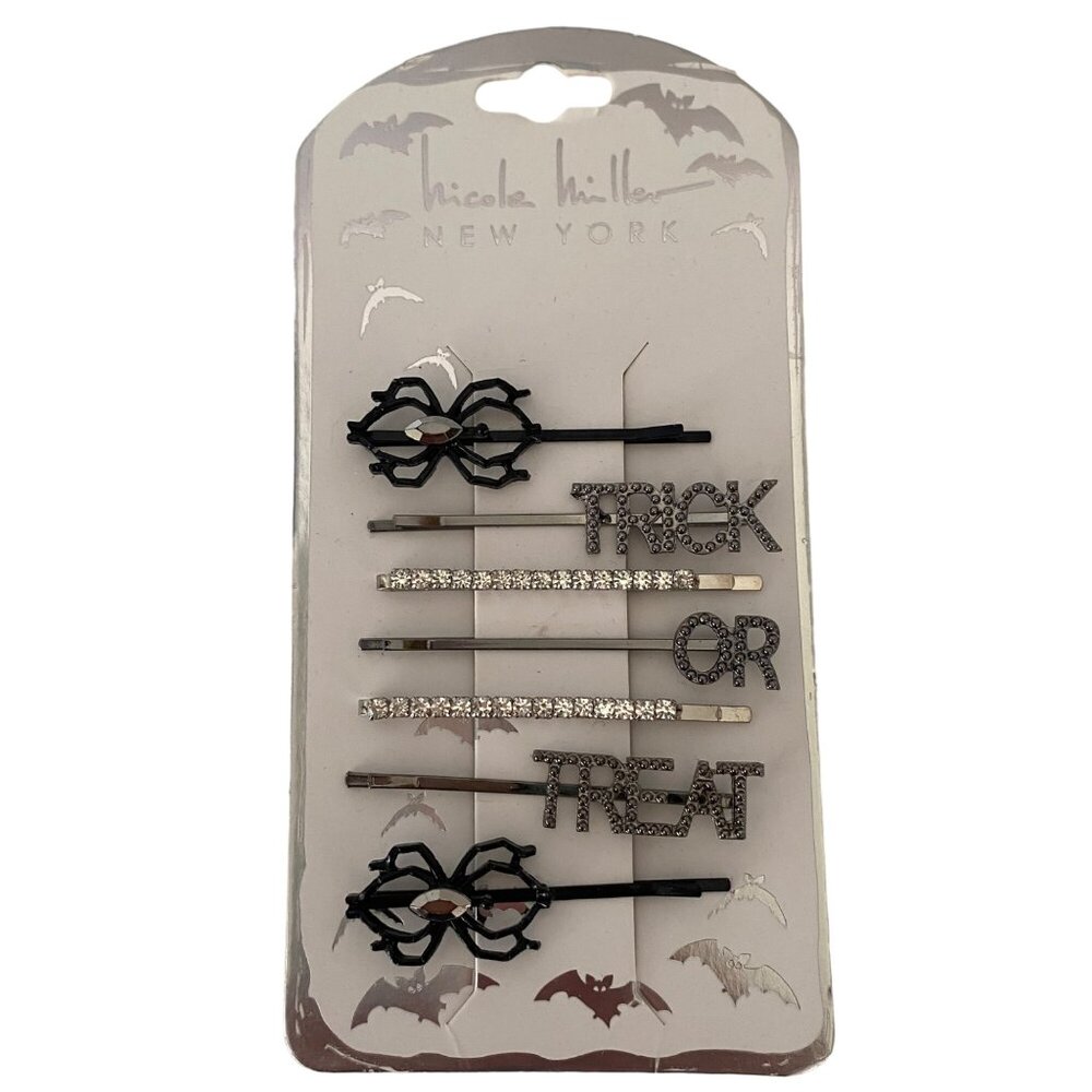 Nicole Miller New York Halloween Spider Trick Or Treat Rhinestone Hairpins Set